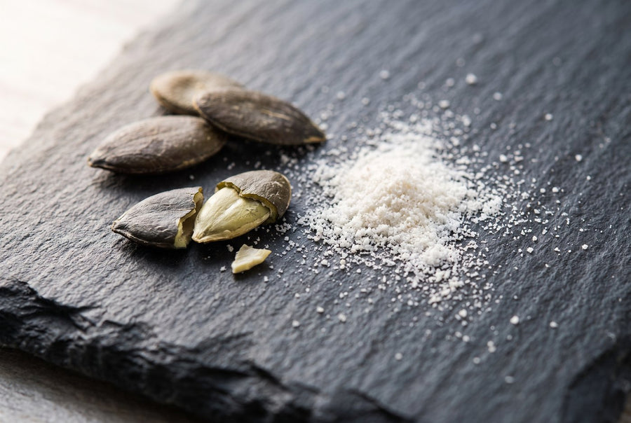 Pumpkin seeds on slate