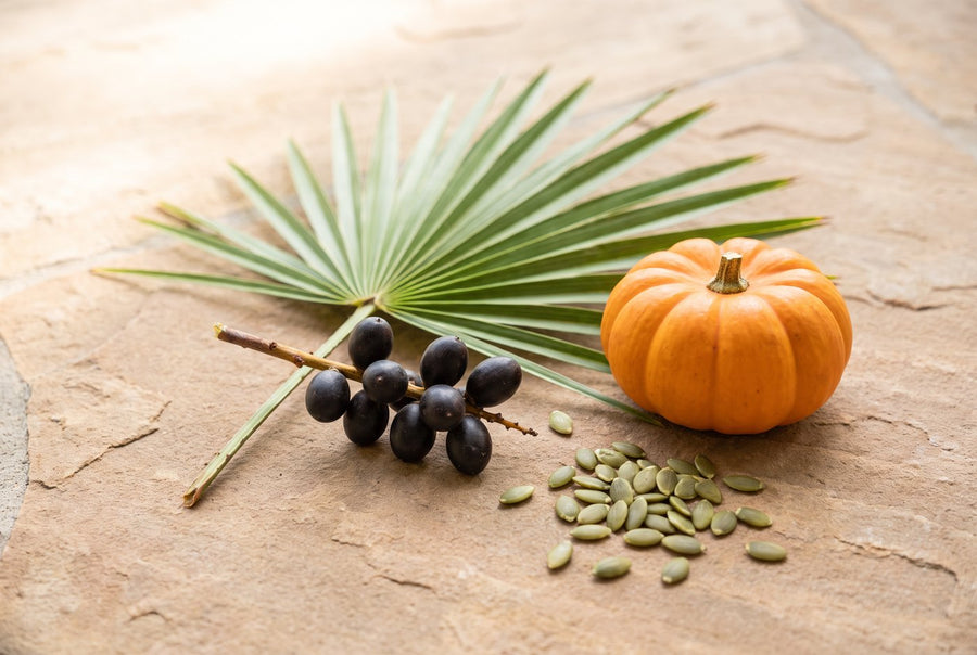 Saw palmetto berries, a small pumpkin and pumpkin seeds