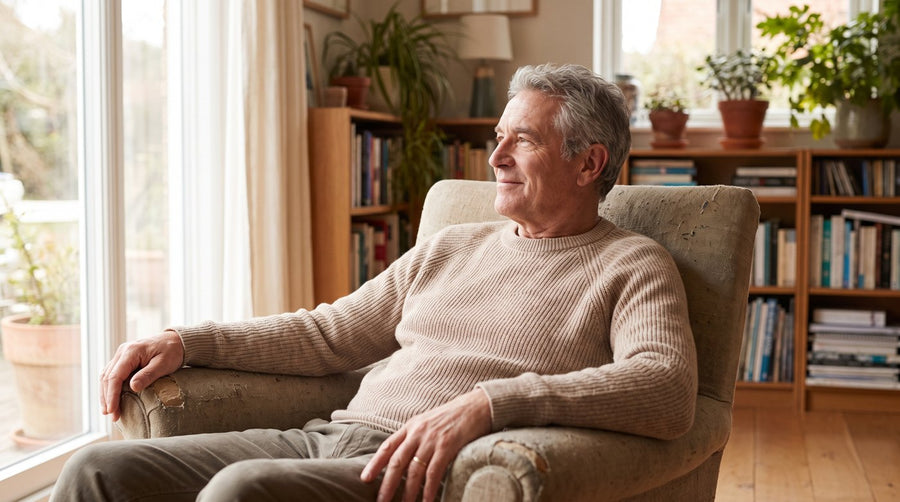 Man relaxing in an armchair by the window