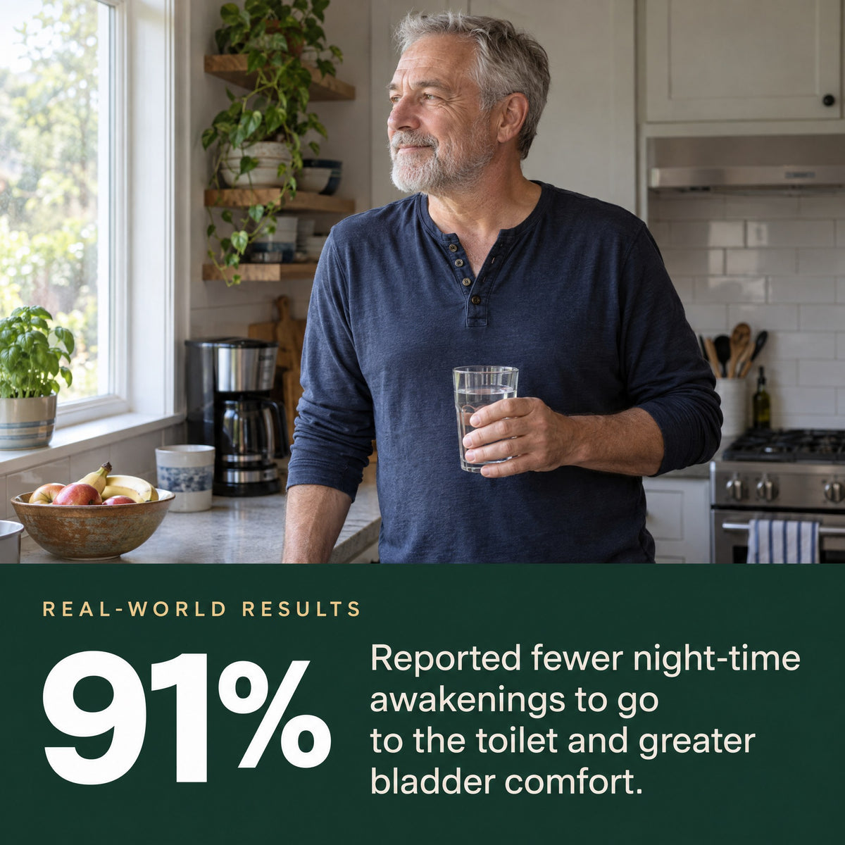 REAL-WORLD RESULTS 91% Reported fewer night-time awakenings to go to the toilet and greater bladder comfort.